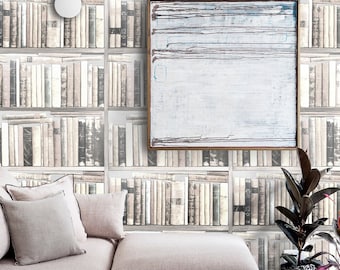 Vintage Books Wallpaper on White Bookcase, Home Office Decor, Book Shelf Removable Wall Paper