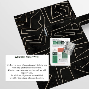 May include: Black and white abstract pattern wrapping paper with a white and green instruction sheet for diluting glue and a small seed packet. The text on the wrapping paper reads "We care about you. We have a team of experts ready to help you with any problem and question. Contact our customer service and we will support you. In addition, if you are not satisfied we offer the return of unused orders."