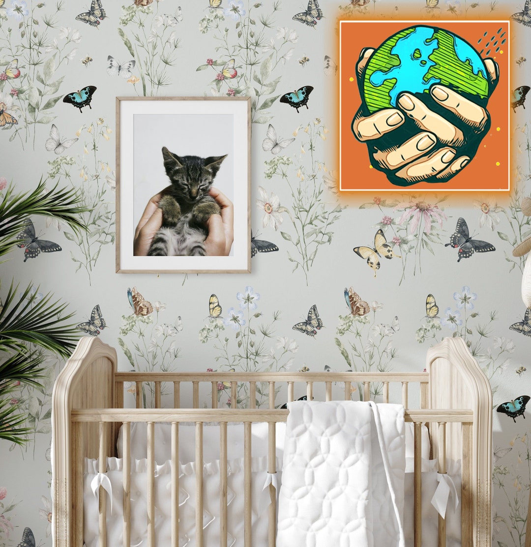 Baby Bedroom Butterfly Wallpaper, Delicate Colors Butterflies Floral