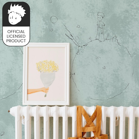 Official Little Prince Artistic Sketch Wallpaper - Vintage Green Contemporary Pattern for Study & Modern Decor