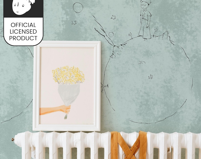 Official Little Prince Artistic Sketch Wallpaper - Vintage Green Contemporary Pattern for Study & Modern Decor