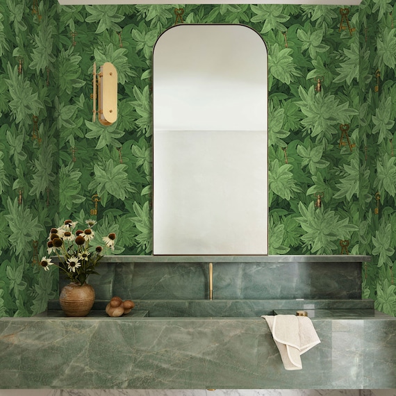 Green Ivy Leaves Wallpaper, Vintage Foliage Wall Art, Nature Inspired Room Decor, DIY Wall Decor