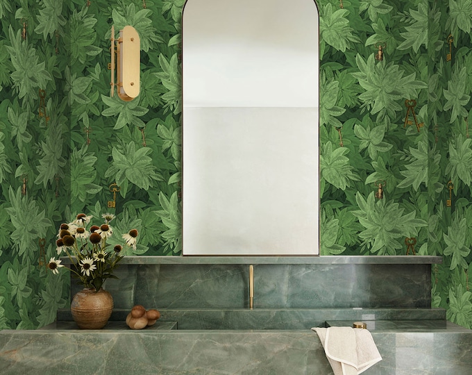 Green Ivy Leaves Wallpaper, Vintage Foliage Wall Art, Nature Inspired Room Decor, DIY Wall Decor