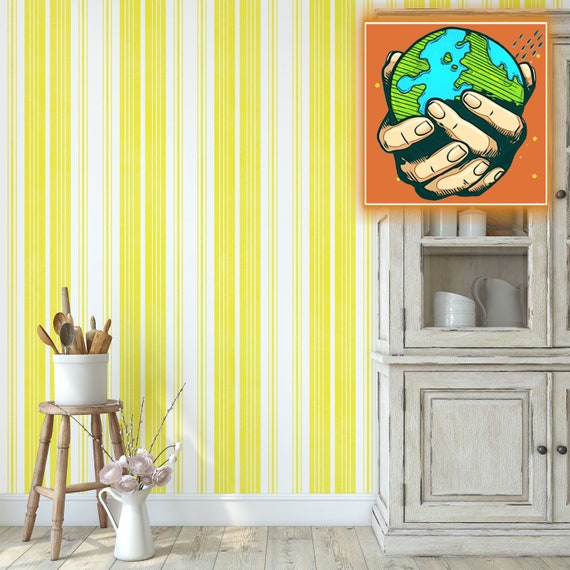 Yellow and White Striped Wallpaper, Stripes Wallpaper, Stripe Wall Mural