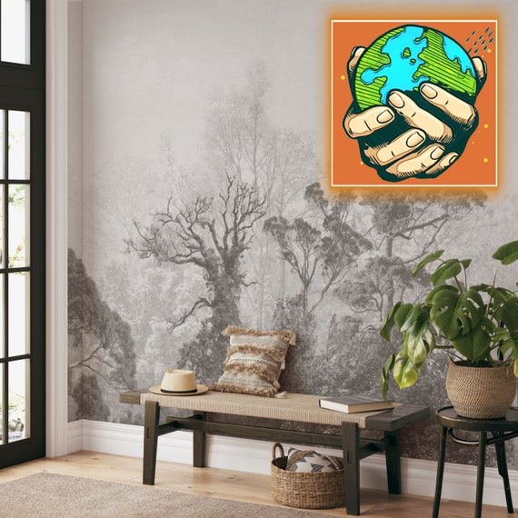 Extra Large Vintage Forest Wallpaper, Landscape in Classic Old Style Trees Wallpaper, Sepia Forest Wall Mural