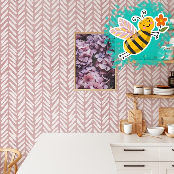Pink Herringbone Pastel Wallpaper, Minimalist Chevron Wall Decor, Soft Pink Modern Wall Papering