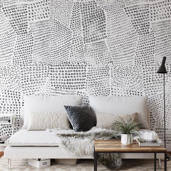 Minimalist Abstract Black Marks Wallpaper - Monochrome Repeated Patterns for Modern Decor - Easy to Apply & Stylish Design