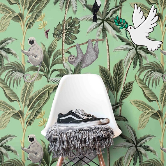 CUSTOM Tropical Forest Jungle Wallpaper for Nursery or Kids Room Decor