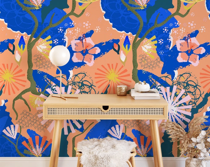 Nordic Folk Bright Wallpaper for Funky home decor, Danish Pastel Modern Home for Bohemian Living Room