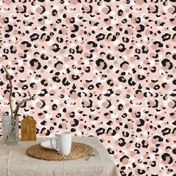 Leopard Print Removable Wallpaper, Soft Pink Leopard Spots, Textured Wall Art