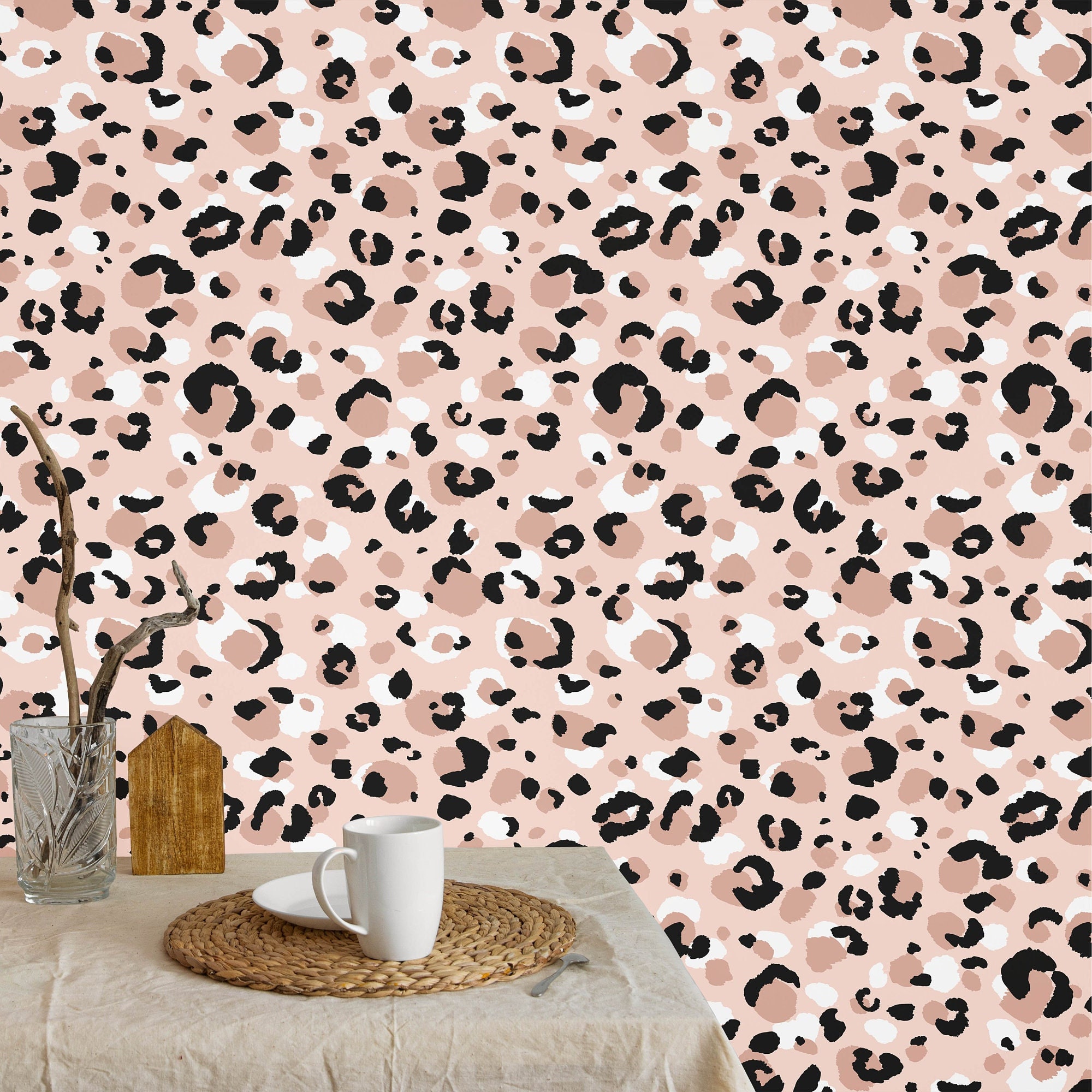 Peel & Stick Wallpaper Swatch - Blush Leopard Print Pink Skin Jaguar Cheetah  Custom Removable Wallpaper by Spoonflower 