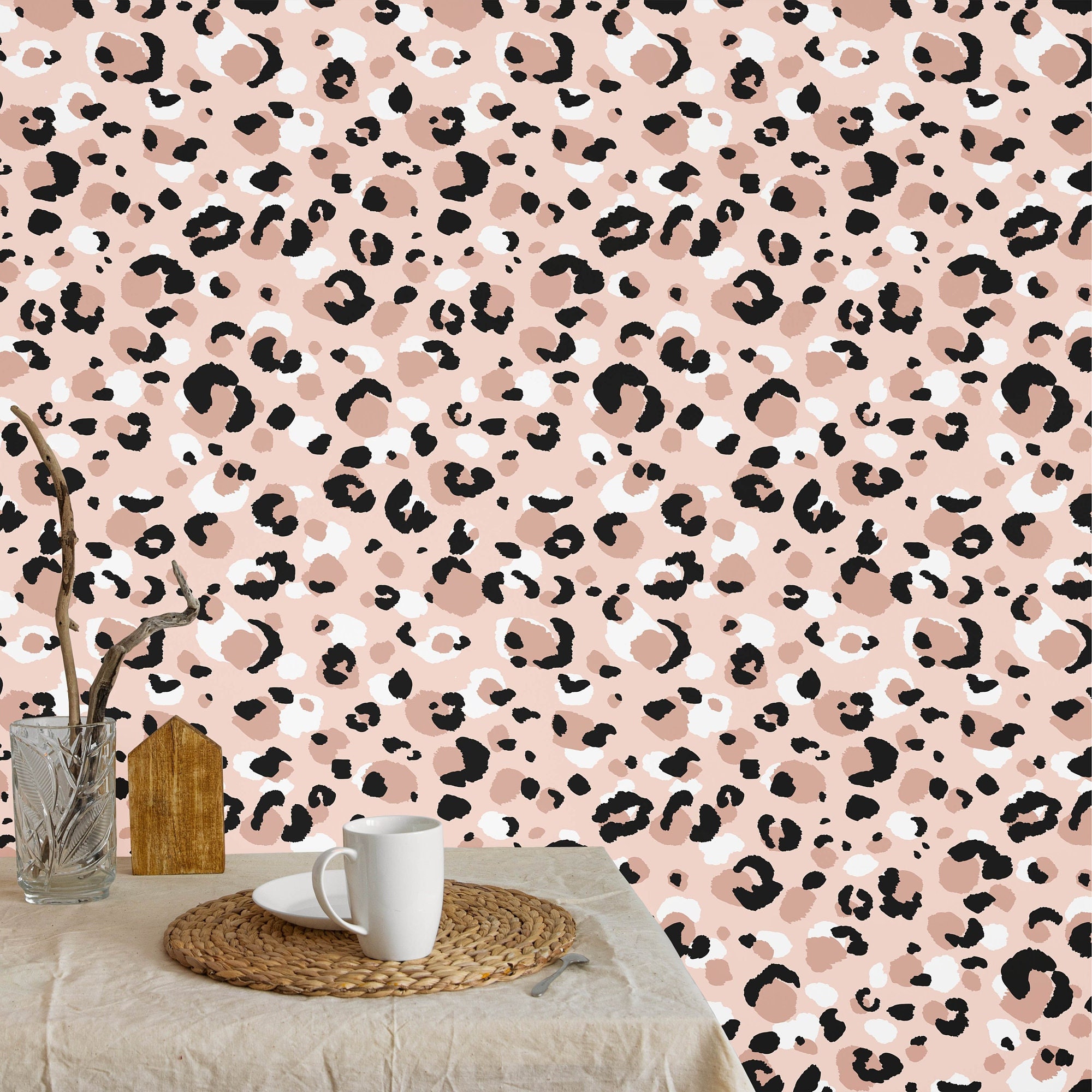 Leopard Print Removable Wallpaper, Soft Pink Leopard Spots