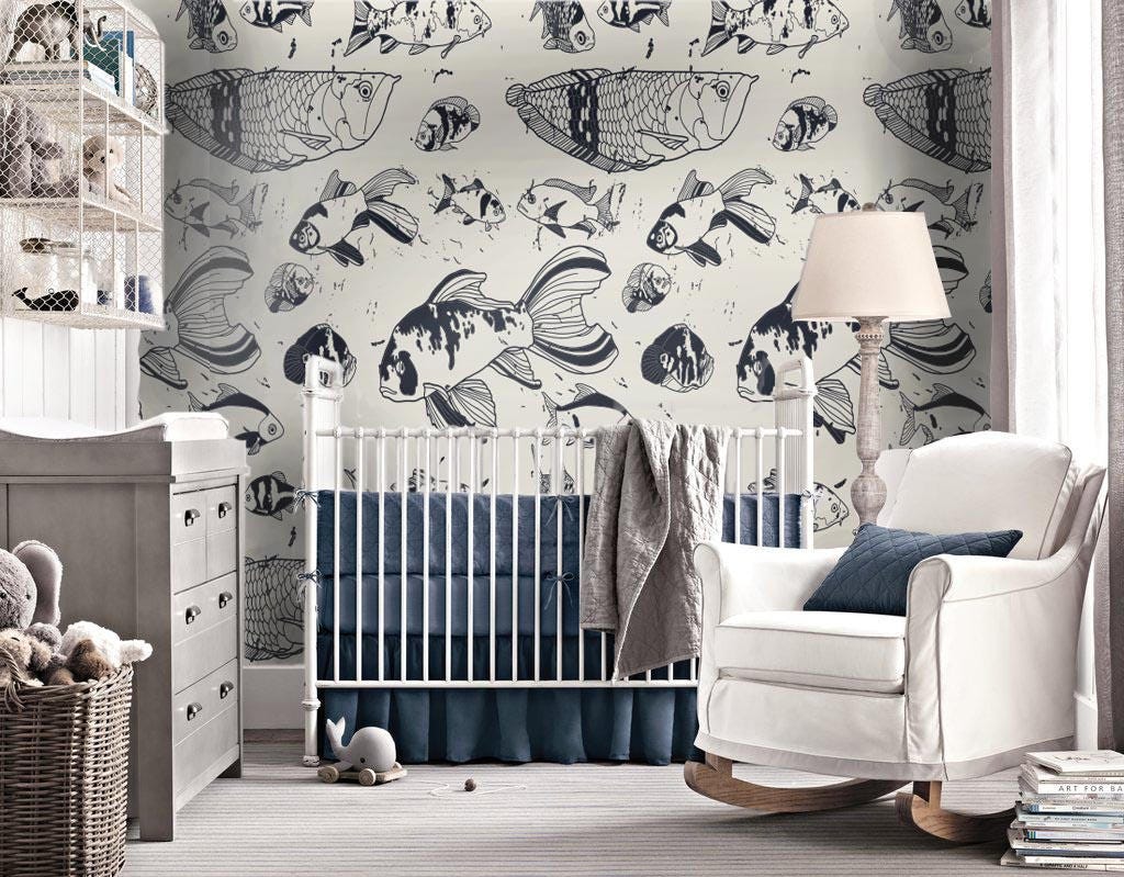 Bunny Wallpaper Rabbit Wall Mural Nursery Wallpaper Drawing