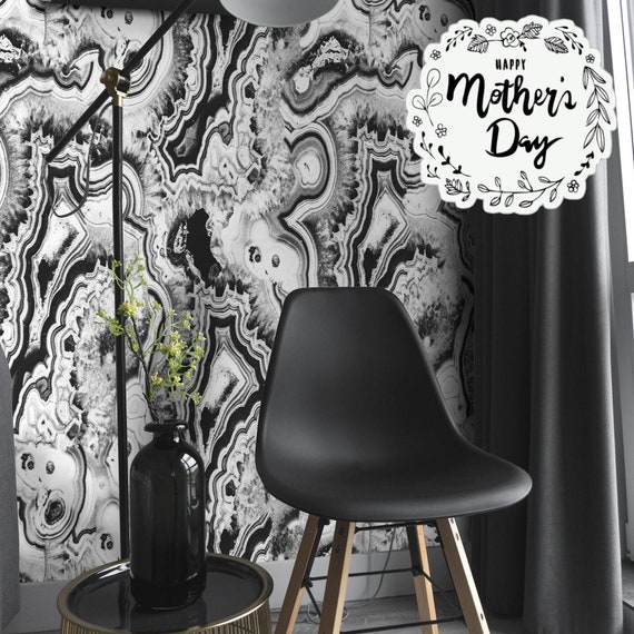Black and White Malachite Section Geode Wallpaper, Aesthetic House Decor for Accent Wall