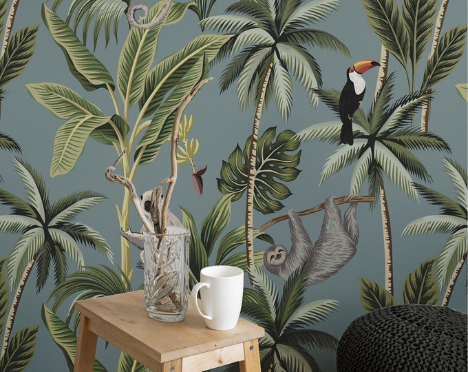 Tropical Forest Jungle Wallpaper for Nursery or Kids Room Decor