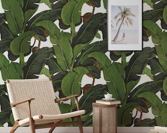 Banana Leaf Tropical Rainforest Wallpaper, Green Leaves Print Palm Tree Jungle Print Boho Decor