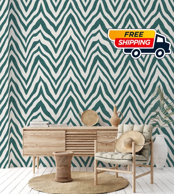 Green and White Zebra Wallpaper, Animal Print Wall Decor for Boho Decor