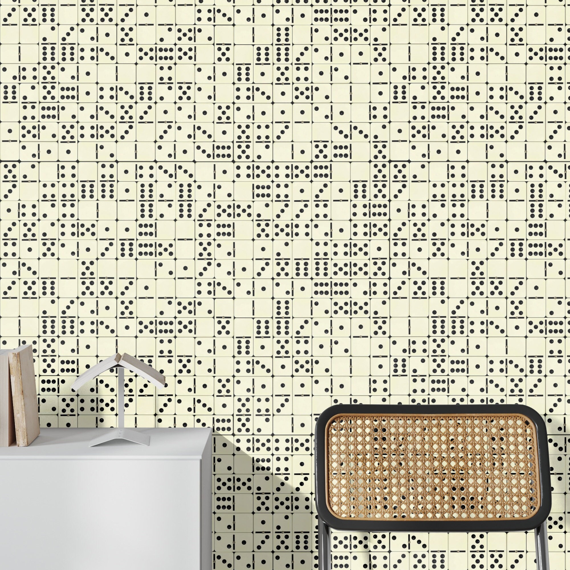 Textured Wallpaper with Dominoes Pieces, Black and White Polka Dots ...