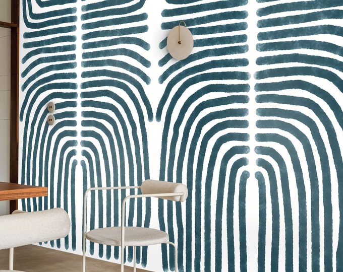 Blue and White Boho Wallpaper, Minimal Abstract Artistic Wall Decor