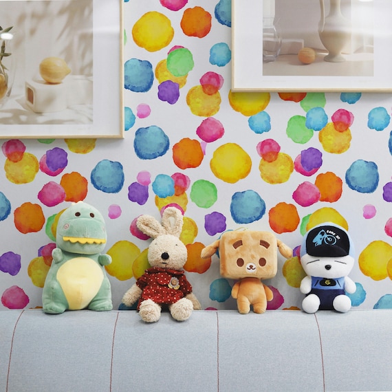 Colorful Bubbles removable wallpaper, Watercolor wall mural, Splash wall decor