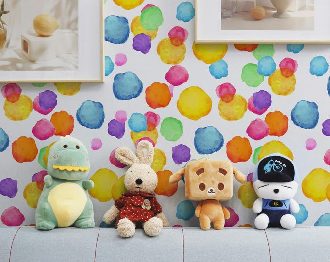 Colorful Bubbles removable wallpaper, Watercolor wall mural, Splash wall decor