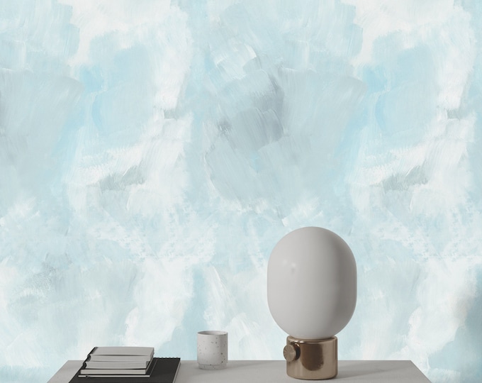 Soft aquarelle Venetian Blue Background, Blue Concrete Wallpaper, Light watercolor Wall Art, modern wallpaper