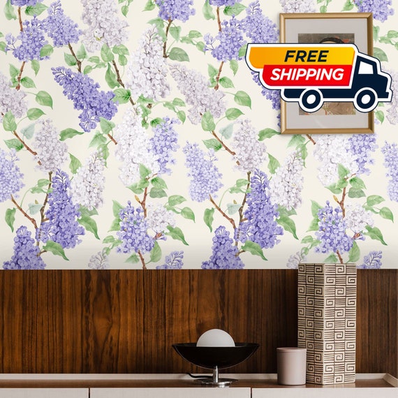 Beautiful Watercolor Wisteria Vine Hanging Wallpaper, Lilac Wall Decor