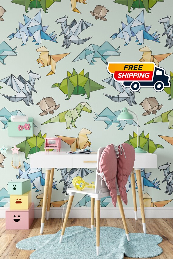 Origami Dinosaur Kids wallpaper, Baby Boy Room colorful dino for Kids Decor