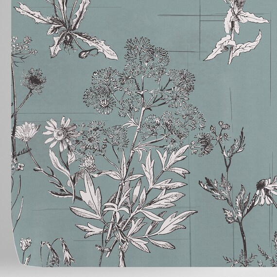 Bohemian Floral Wildflower Wallpaper, Botanical Print Flower Illustration Country Home Wall Decor, Herbs Wall Art