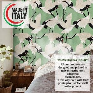 Grüne Reiher Wallpaper, Luxus Wallpaper mit Vintage asiatischen Kran Vögel, zeitgenössisches Design Wand-Dekor abnehmbare Tapete Bild 6