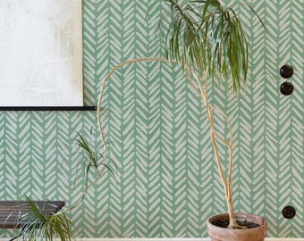 Light Green Herringbone Pastel Wallpaper, Minimalist Chevron Wall Decor, Soft Green Modern Wall Papering
