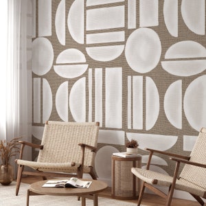 Extra Große Grasstoff Raffia Abstrakte Tapete, Naturtöne Geometrisches Minimalistisches Dekor