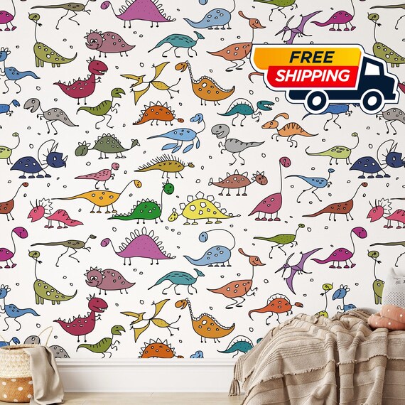 Funny Dinosaur Kids wallpaper, Baby Boy Room colorful dino for Kids Decor