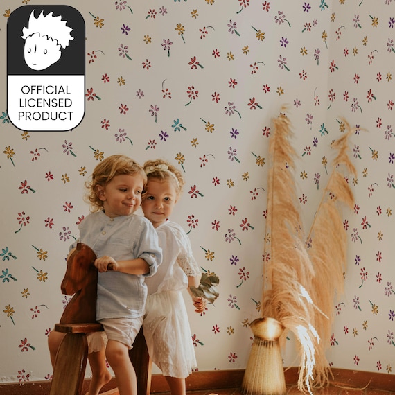 Official Little Prince Flowers Wallpaper - Minimalist Colorful Blooms Pattern for Kids Room & Nursery Decor