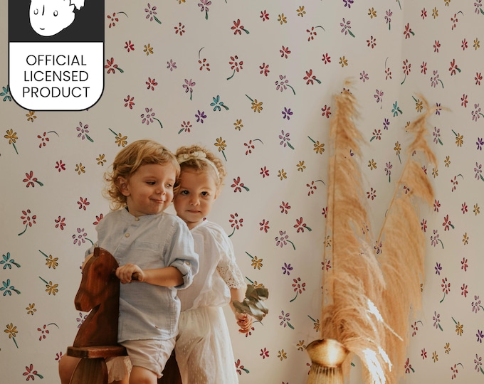 Official Little Prince Flowers Wallpaper - Minimalist Colorful Blooms Pattern for Kids Room & Nursery Decor