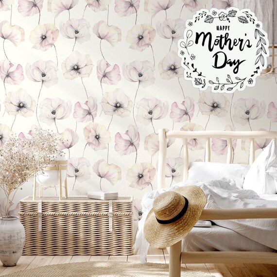 Watercolor Peony Wallpaper, Soft Pink and White Flowers Wall Mural, Blush Peonies Wallpaper