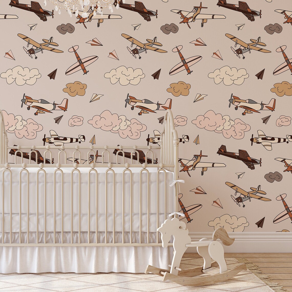Cartoon Airplanes Nursery Wallpaper, Airplane Flying Playroom Wall ...