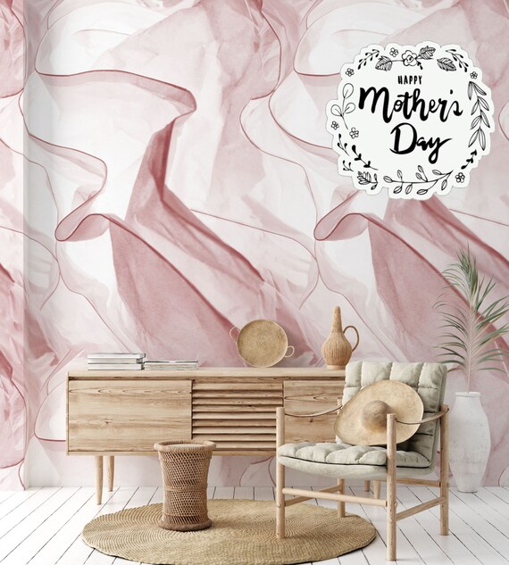 Fluttering Veils Pink Wallpaper for a Dreamy Space, Delicate Drapery Wallpaper, Air Fabric Folds Wallpaper