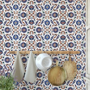 Carta da Parati Cucina con Maioliche, Piastrelle Marocchine, Mosaico bianco e blu