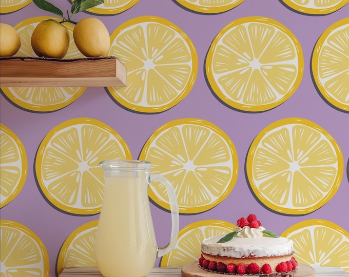 Purple Pop Lemons Wallpaper - Citrus Wall Decor, Lemon Fruits Wall Art for Kitchen & Living Room Accent