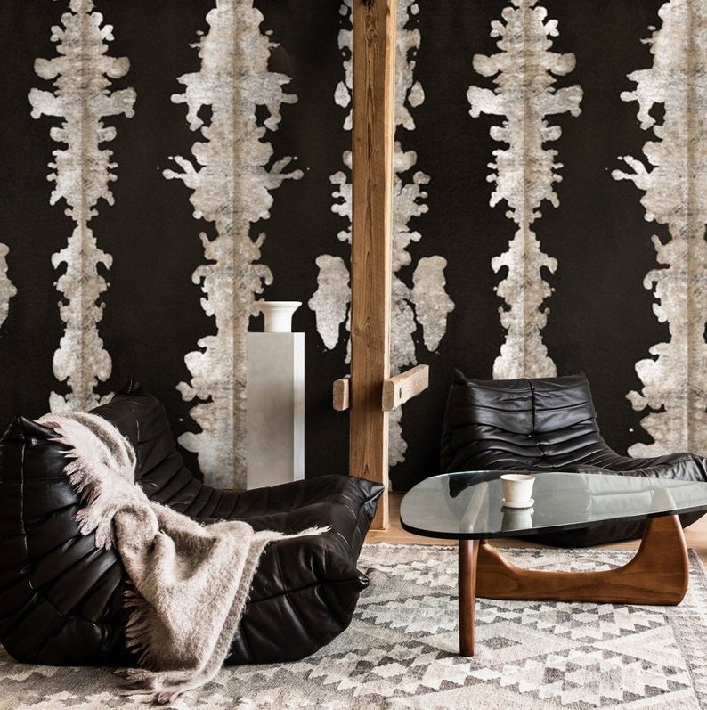 Ink Blots Shibori Wallpaper Extra Large Wall Art Black and Etsy