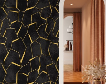 Minimalist Pattern Black and Gold Modern Wallpaper, Abstract Lines Geometric Simple Stripes Minimal Wall Art