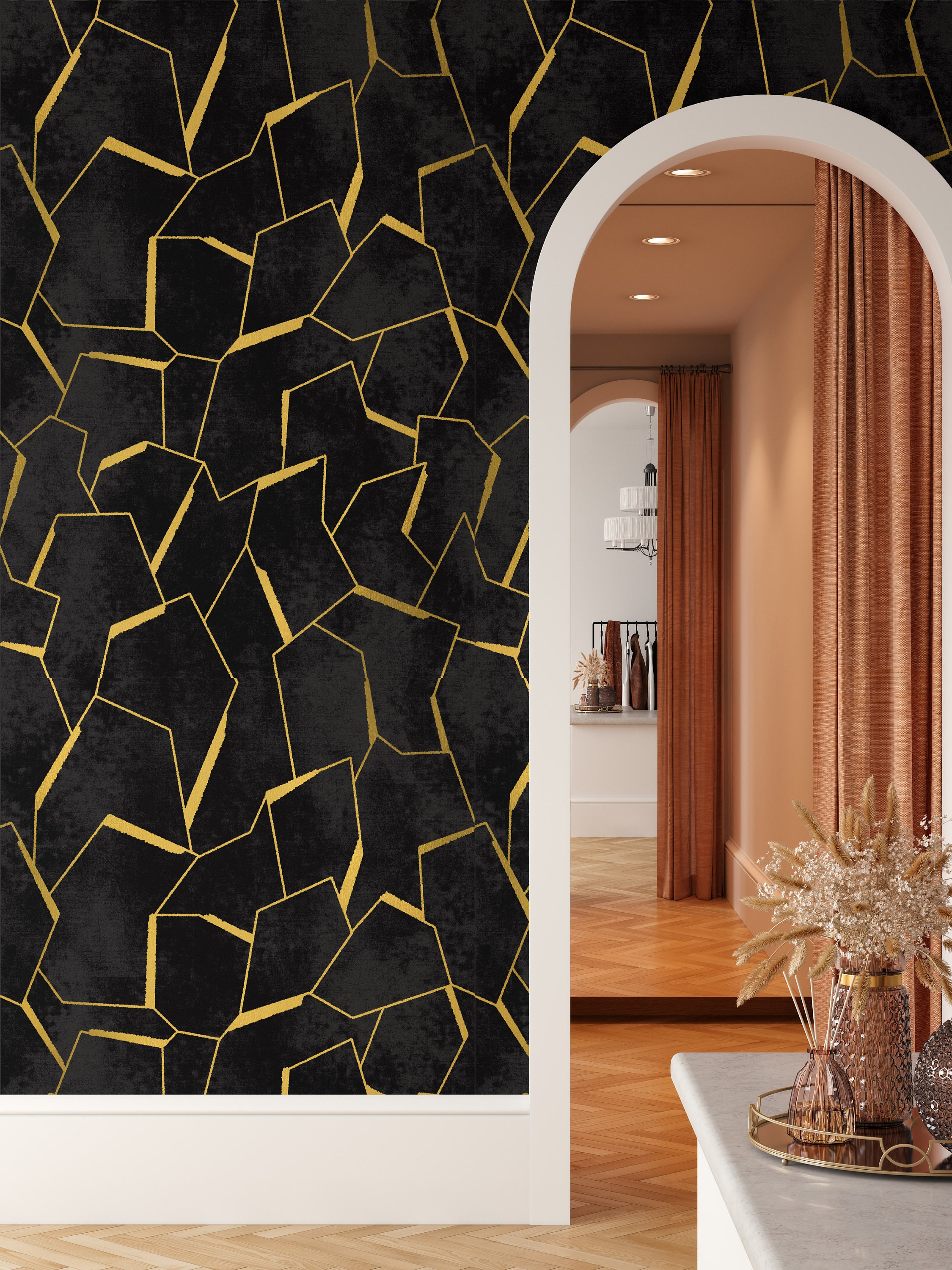 Black & gold Wallpaper bedroom marble Wall Mural + FREE Adhesive living  room