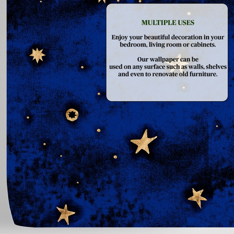 Gold Stars Wallpaper for Baby Nursery With Black and Blue Etsy