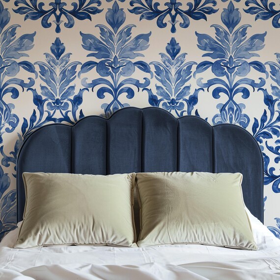 Damask Wallpaper Handpainted Ornamental Wall Mural Elegant Vintage Floral Design for Living Room Bedroom Accent Wall Decor