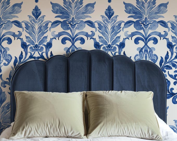 Damask Wallpaper Handpainted Ornamental Wall Mural Elegant Vintage Floral Design for Living Room Bedroom Accent Wall Decor