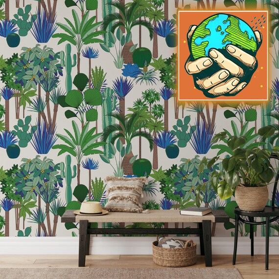 Tropical Jungle Wallpaper, Wild Rainforest Wall Decor, Garden Wall Art