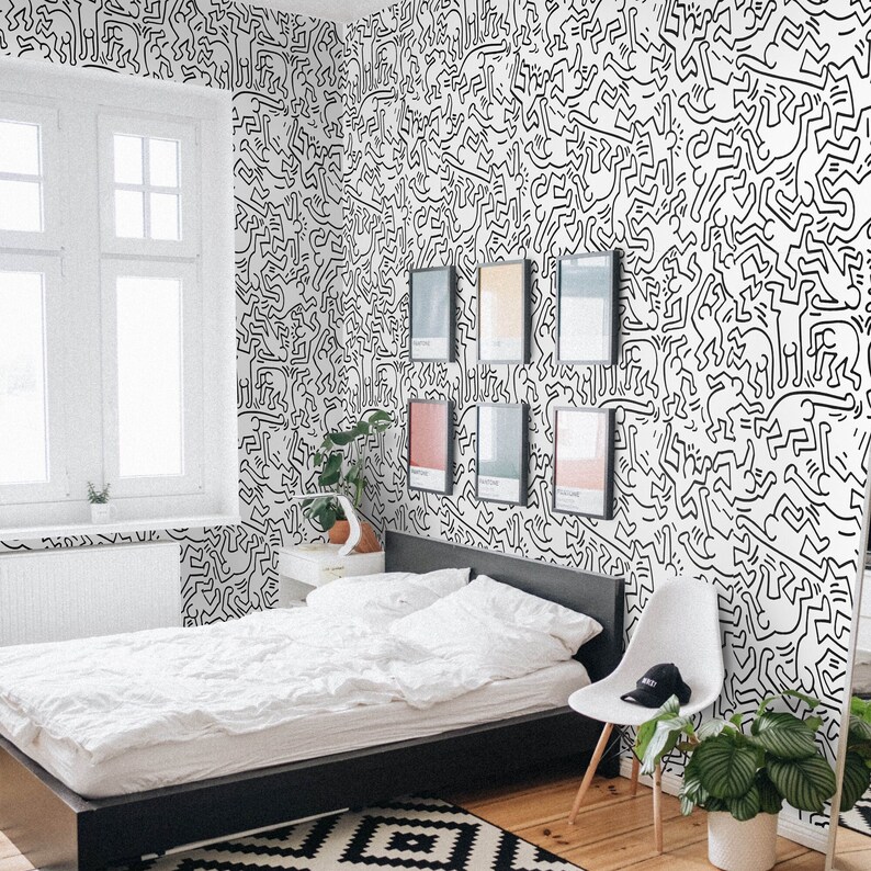 Black and White Pop Art Artistic Wallpaper Modern Wall Etsy