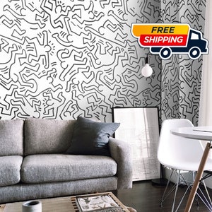 Black and White Pop Art Artistic Wallpaper, Modern Wall Covering for Minimalist Decor