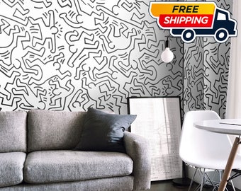 Black and White Pop Art Artistic Wallpaper, Modern Wall Covering for Minimalist Decor